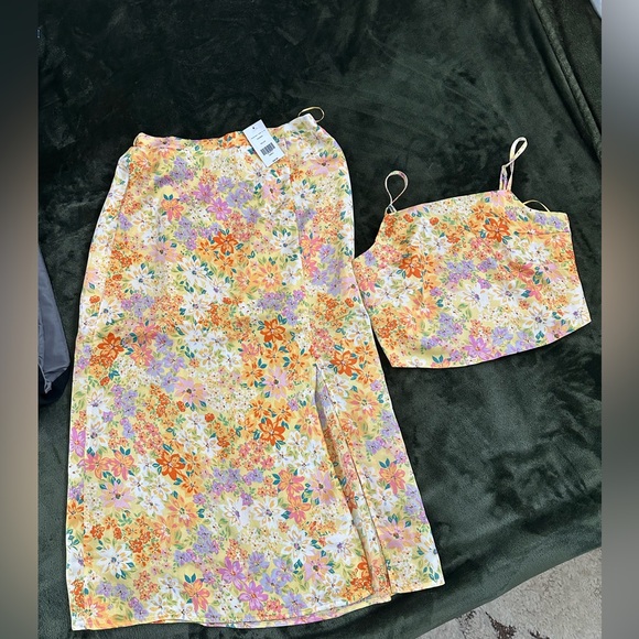 willow & root Dresses & Skirts - Floral Yellow Orange Lavender Two-Piece Skirt Set